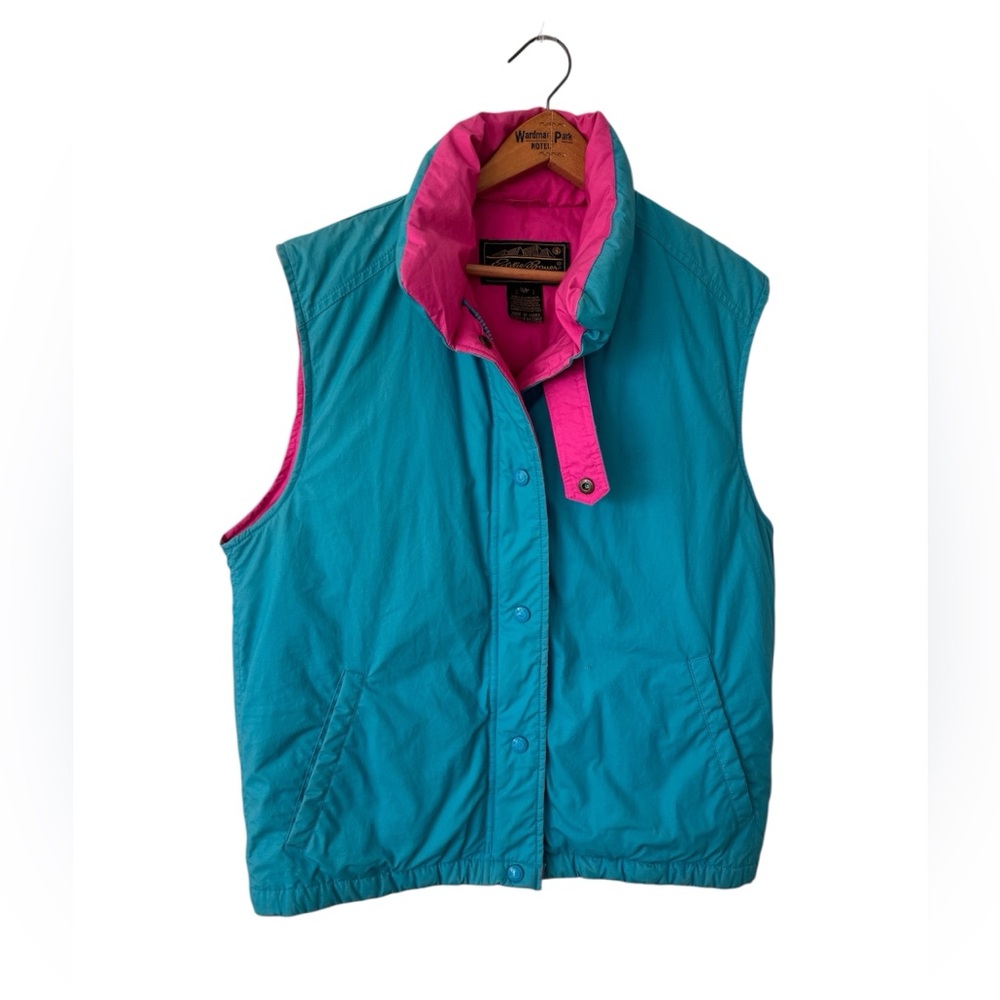 Vintage Eddie Bauer Goose Down Vest Teal Pink Colorblock Puffer 90s